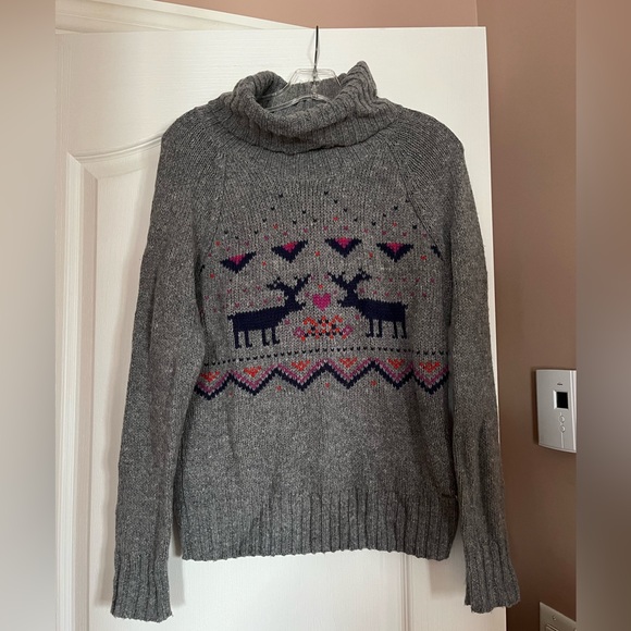 Garage Sweaters - Garage Gray Turtleneck Sweater with Reindeer Design